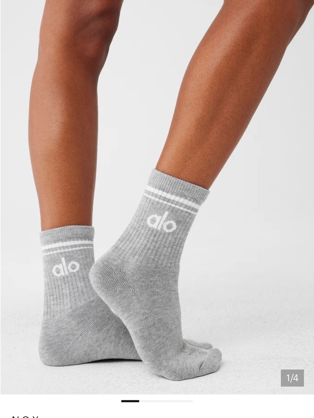ALO Yoga Grey Ribbed Crew Socks with White Logo NWOT